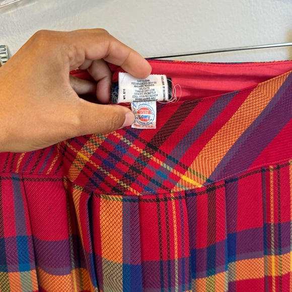 Vintage S - 80s Long Pleated Plaid Maxi Skirt High Waist Wool Blend Winter Small - Picture 7 of 7